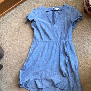 J. Crew Light Blue Chambray Wrap-Style Mini Dress